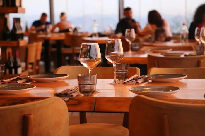 Restaurant table set for service